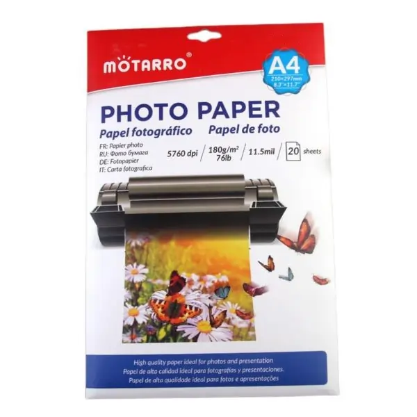 MOTARRO Photo Paper A4 200G MU004-2, High Gloss Inkjet Photo Paper, Premium Quality for Vivid Photo Printing