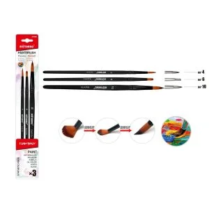 MOTARRO Professional Soft Synthetic Round Brushes MP088 – Set of 3 (Sizes 4, 6, 8) for Acrylic, Watercolor and Oil Painting