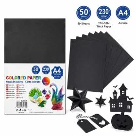 MOTARRO 50 Sheets A4 Black Chart Paper MU098-7, 230GSM Thick Craft Paper for DIY Projects, Card Making, Scrapbooking, Origami, Paper Decorations, Gift Tags, Art Activities & School Supplies
