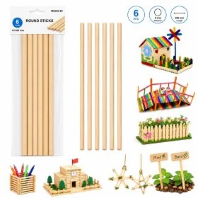 MOTARRO 6PCS Natural Round Wooden Sticks ME020-80, 8x300mm Wood Dowel Rods for DIY Projects, Model Building, Garden Labels, Home Decor, School Activities & Handmade Crafts