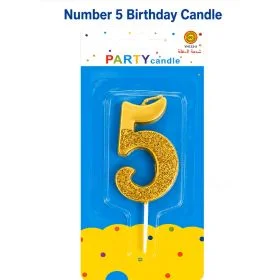 Italo Number 5 Birthday Candle, Metallic Glitter Cake Topper Candle, Gold Party Cake Decoration For Kids Birthday, Baby Party, Dessert Table & Age 5 Celebration