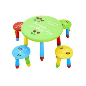 AL ARQAM Kids Table & Chair Set – Plastic Activity Play Set, Cartoon Learning & Drawing Table with Stool, 70x47cm, Green