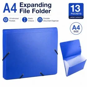 MOTARRO A4 Expanding File Folder MQ026, 13-Pocket Portable Document Organizer, Durable PP Material, Elastic Closure Folder for Office School Home