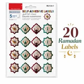 MOTARRO Ramadan Self-Adhesive Labels MU134-1, 20 Labels 5 Sheets, Colorful Decorative Stickers for Gift Bags Envelopes Boxes Party Favors Eid Holiday Supplies