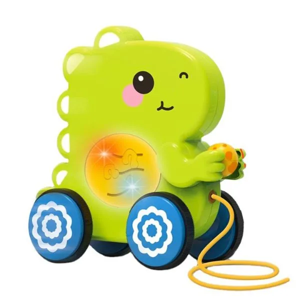 Youleen Cartoon Dinosaur Pull Rope Car 19+Months– Friction Powered Toddler Toy Vehicle, Early Learning Baby Toy Gift