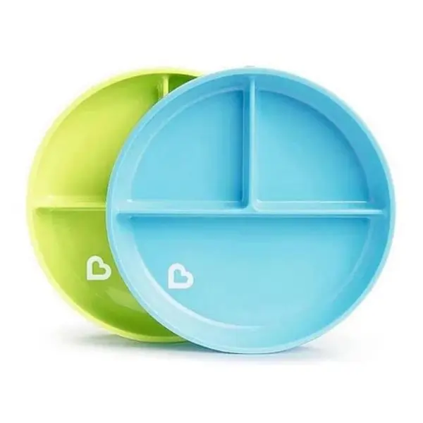 Munchkin Stay Put Suction Plates, 2 Pack – Blue and Green, BPA-Free Toddler Plates, Non-Slip, Dishwasher and Microwave Safe