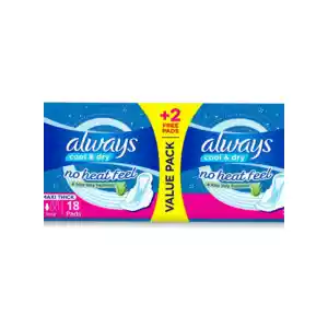 Always Cool Dry No Heat Feel Maxi Thick Long Sanitary Pads With Wings 18 pads (16PKT/CTN)