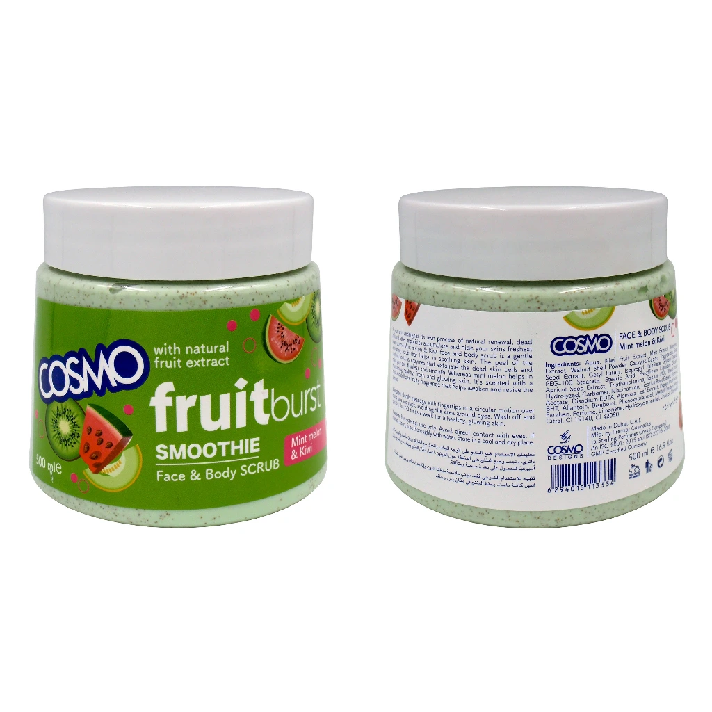 Cosmo Natural Fruit Burst Smoothie Mint Melon & Kiwi Face And Body Scrub 500ML (24PCS/CTN)