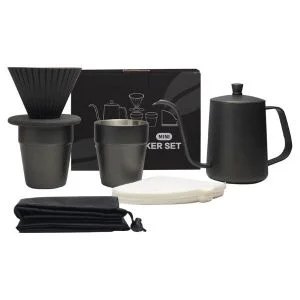 AL ARQAM Mini Camping Coffee Maker Set – Portable Pour Over Coffee Kit with 32oz Gooseneck Kettle, Silicone Dripper & 2 Insulated Mugs – Includes 40pcs Paper Filters and Travel Bag – Complete Outdoor