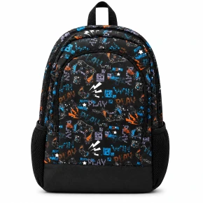 MOTARRO Kids School Backpack MX038-1, Lightweight Multi-Pocket Student Bookbag, 45 × 32 × 14 cm, Padded Straps, Side Bottle Pockets, Black Print