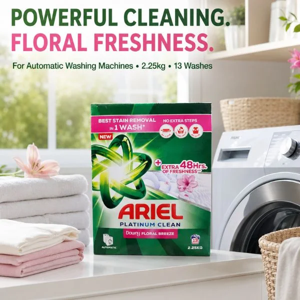 Ariel Platinum Clean Downy Floral Breeze Laundry Powder Detergent 2.25kg(4PC/CTN) – Automatic Washing Powder, 13 Washes