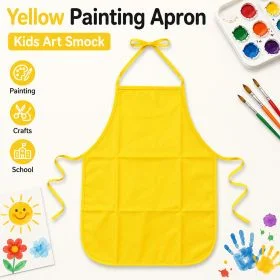 MOTARRO Kids Painting Apron MP135, Reusable Non-Woven Art Smock, Yellow 48 x 38cm, Lightweight Craft Apron for School Painting & DIY Activities
