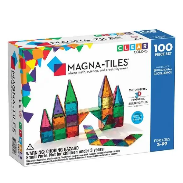MAGNA-TILES Classic 100-Piece Set – Magnetic Building Tiles for Kids, STEM Educational Construction Toy, Creative Playset for Toddlers & Preschoolers