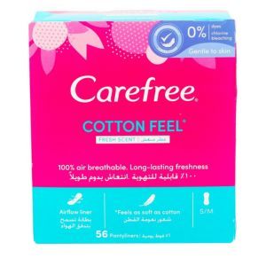 Carefree Panty Liners Cotton Unscented – 56PCS – Breathable Daily Freshness & Comfort – 5BX/CTN