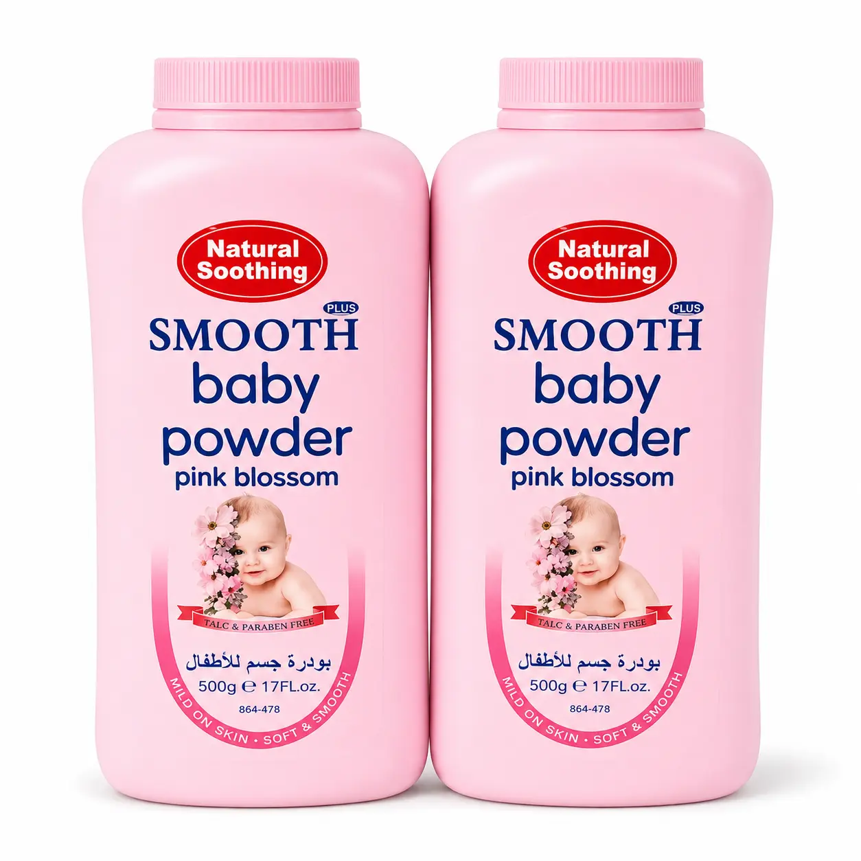SMOOTH Baby Powder Pink Double Pack (500ml + 500ml)(18ST/CTN) | Gentle Talcum Powder for Baby Soft Skin | Long-Lasting Fragrance | Hypoallergenic & Skin-Friendly