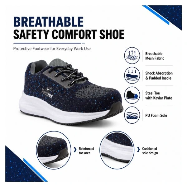 Vaultex CFR Low Ankle Safety Shoes Navy Blue/Grey – Steel Toe Protective Footwear with Kevlar Plate