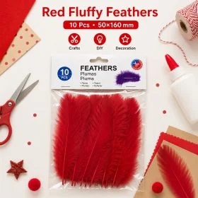 MOTARRO Red Craft Feathers ME093, 10pcs Soft Natural Decorative Feathers, 50x160mm DIY Feather Pack for Wedding, School Projects & Home Décor