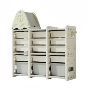 AL ARQAM 5-Layer Kids Plastic Toy Storage Organizer with 15 Pull-Out Bins & Roof Top – Durable and Convenient Storage Solution