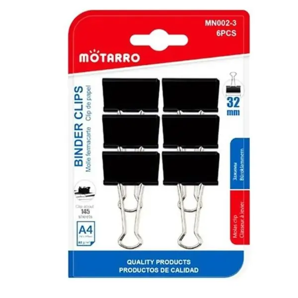 MOTARRO MN002-3 Binder Clips | Heavy Duty Metal Paper Binder Clips | Office, School & Home Use
