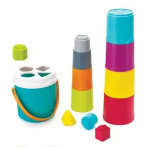 Infantino Shape Sorting Stack N Nest Buckets 14pcs - Colorful Stacking Cups & Sorter Toys for Toddlers 6m