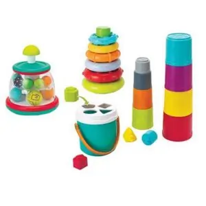 Infantino 3-in-1 Stack, Sort & Spin Activity Set - Multicolor Stacker, Shape Sorter, Spinning Top for 6M+