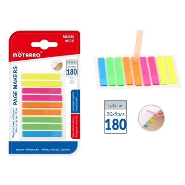 MOTARRO Page Markers Sticky Notes MU050, Self Adhesive Index Tabs for Books, Office, School & Study Use