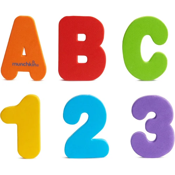 Munchkin Learn™ Bath Letters & Numbers - Bright Learning Stickers, Reusable, Sticks Easily to Wet Walls, 18 Months+, 36 Pieces