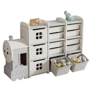 AL ARQAM 3-Layer Kids Toy Storage Organizer – 10 Removable Bins & 3 Cabinets, Pull-Out Drawers, Multi-Purpose Playroom, Nursery & Bedroom Storage