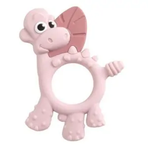 Bibado Dotty the Dinosaur Multi-Sensory Teether, Mouth Muscle Strengthening, Sensory Development, Easy Grip Design, 3 Months+, 9 x 3 cm - Blush