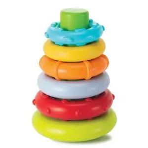 Infantino Rock N Stack Rings - 7pc Textured Sensory Stacking Toy for Infants 6m , Easy-Grip Colorful Design, Promotes Logical Thinking & Tactile Stimulation