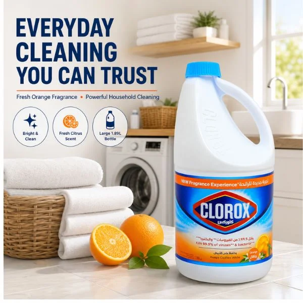 Clorox Orange Bleach 1.89L (8PC/CTN) – Scented Liquid Disinfectant Cleaner for Laundry, Whites & Household Cleaning