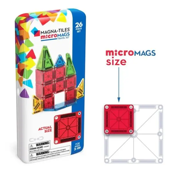 MAGNA-TILES Micromags Travel Set, Colorful, Non Toxic, BPA Free, 3 Years+, 18 x 7 cm - 26 Pieces