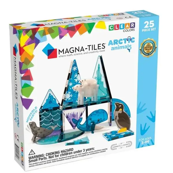 MAGNA-TILES Arctic Animals 25-Piece Set – Magnetic Building Tiles with Animal Shapes, STEM Educational Toy for Kids