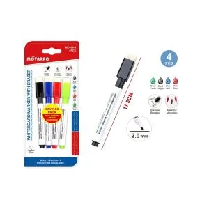 MOTARRO 4Pcs Magnetic Whiteboard Marker Set MC039-6 – Fine Tip Dry Erase Markers with Eraser for Home, Office & School Supplies