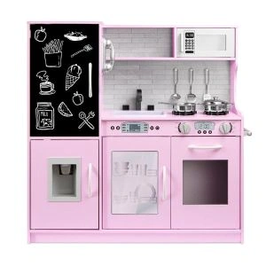 AL ARQAM All-In-1 Kids Kitchen Playset – Realistic Pink Playset with Telephone, Oven, Microwave, Sink & Utensils, 65x30x95cm, Ages 3+