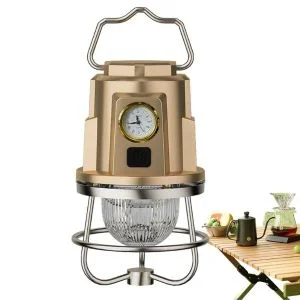 AL ARQAM Rechargeable LED Camping Lantern with Built-in Analog Clock – Vintage Style Portable Outdoor Light with Dimmable Warm Glow