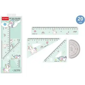 Motarro Geometric Ruler Set MI081-3, 20cm, 4 Pieces with Protractor and Triangle, School and Office Supplies
