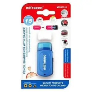 MOTARRO Sharpener & Eraser MK012-5,  2-in-1 Pencil Sharpener with Eraser for Kids & Students – Compact School Stationery Tool for Classroom, Home & Office Use