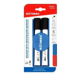 MOTARRO 2-Piece Whiteboard Marker Set with Eraser MC040-1 – Black Markers, 2–3mm Tip, Long-Lasting Ink, Fast-Drying, Easy Erase – Ideal for Office, School & Home