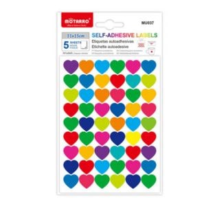 MOTARRO Adhesive Labels MU037 – Heart Shaped Sticker Labels for Kids, School & Craft Projects – Self-Adhesive Decorative & Reward Stickers